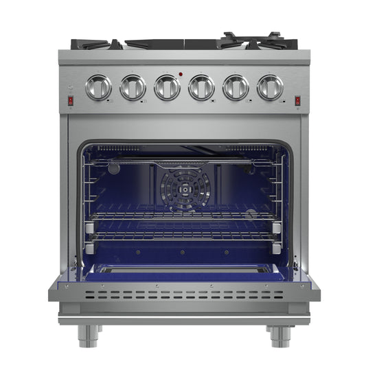 Forno Massimo 30-Inch Freestanding Gas Range, 5 Burners, True Convection Oven