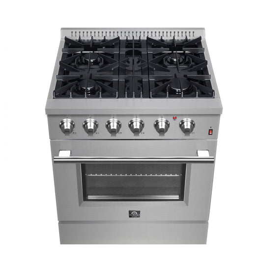 Forno Marco 30-Inch Dual Fuel Range, Stainless Steel, 4 Burners, 37,000 BTU, True Convection Oven, Energy Efficient