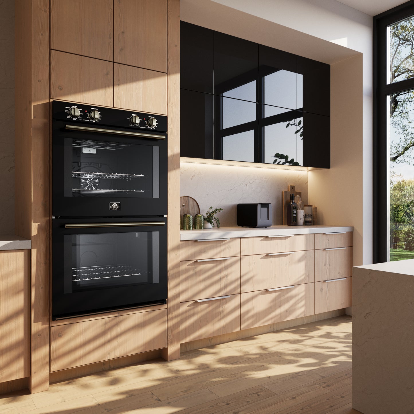 Forno Vomero 30-Inch Double Wall Oven, Black, 10 cu.ft Total Capacity, 7100W Convection, Mechanical Controls, Manuel Steam Clean