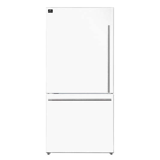 Forno Milano Espresso 31-Inch White Bottom Freezer Refrigerator, 17.2 Cu. Ft., Energy-Efficient, No Frost, Built-In Ice Maker