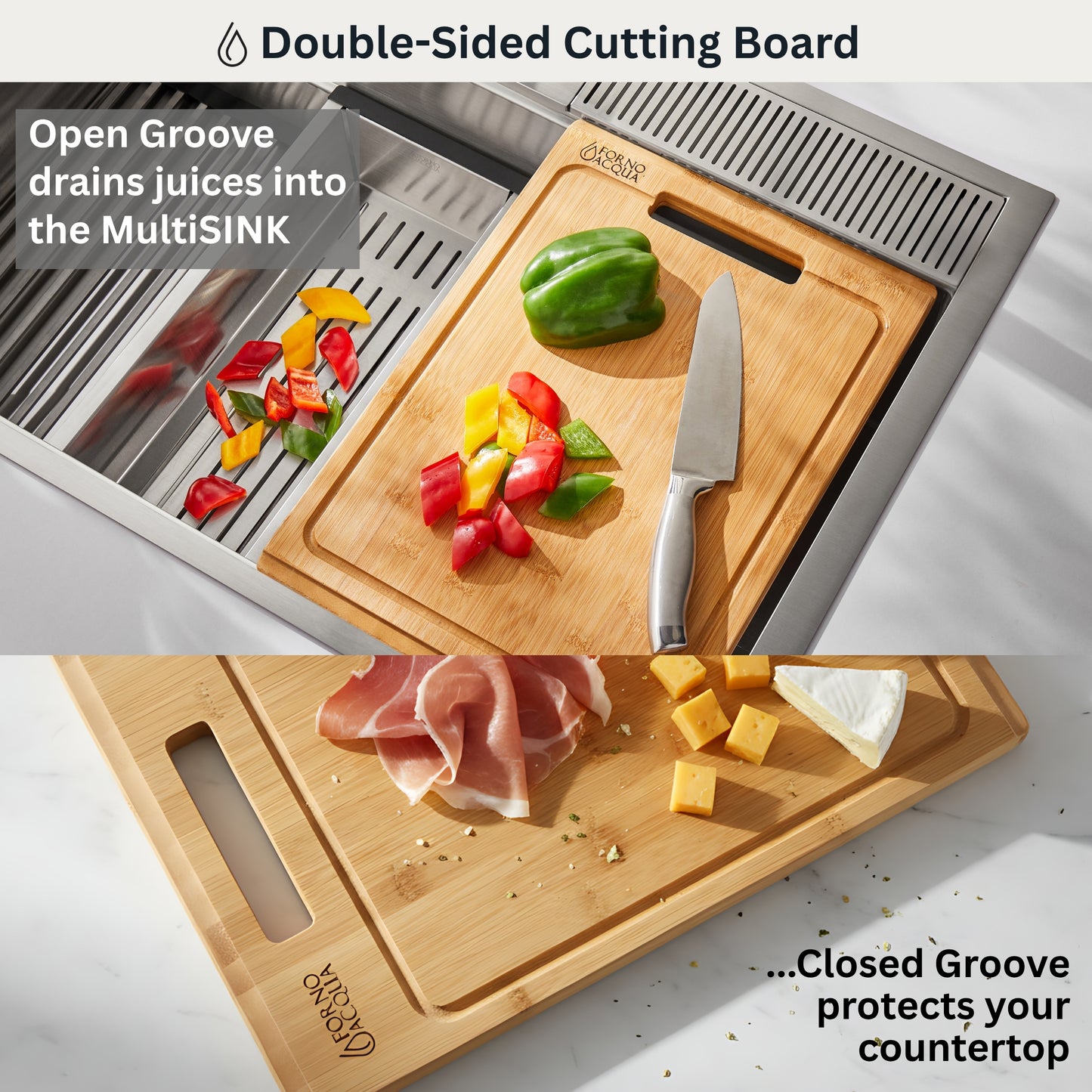 FORNO ACQUA 33 in. Drop-In/Undermount 3-Level MultiSINK Workstation Sink with Waterfall Faucet & Glass Rinser