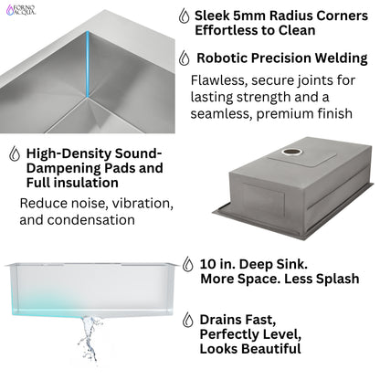 FORNO ACQUA 33 in. Drop-In/Undermount 3-Level MultiSINK Workstation Sink with Waterfall Faucet & Glass Rinser