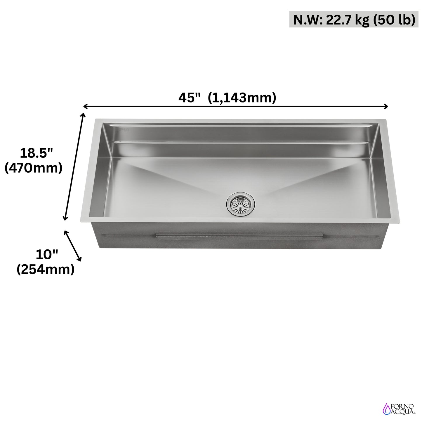 FORNO ACQUA 45 in. Undermount 3-Level Workstation MultiSINK with Custom-Fit Accessories