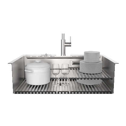 FORNO ACQUA 33 in. Drop-In/Undermount 3-Level MultiSINK Workstation Sink with Waterfall Faucet & Glass Rinser