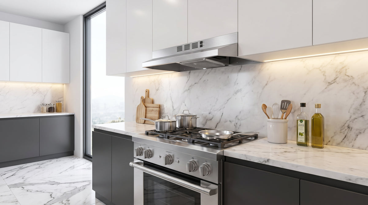 Forno Cappa 30-Inch Under Cabinet Range Hood, Stainless Steel, 200 CFM, Convertible, LED Lighting