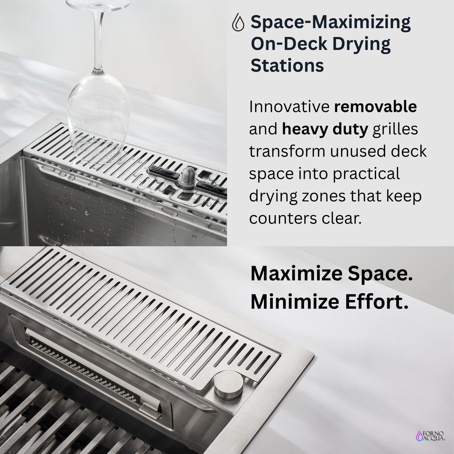 FORNO ACQUA MultiSINK kit with Integrated Waterfall Rinsing and Glass Washing Station.  Includes Chef Faucet and Accessories.