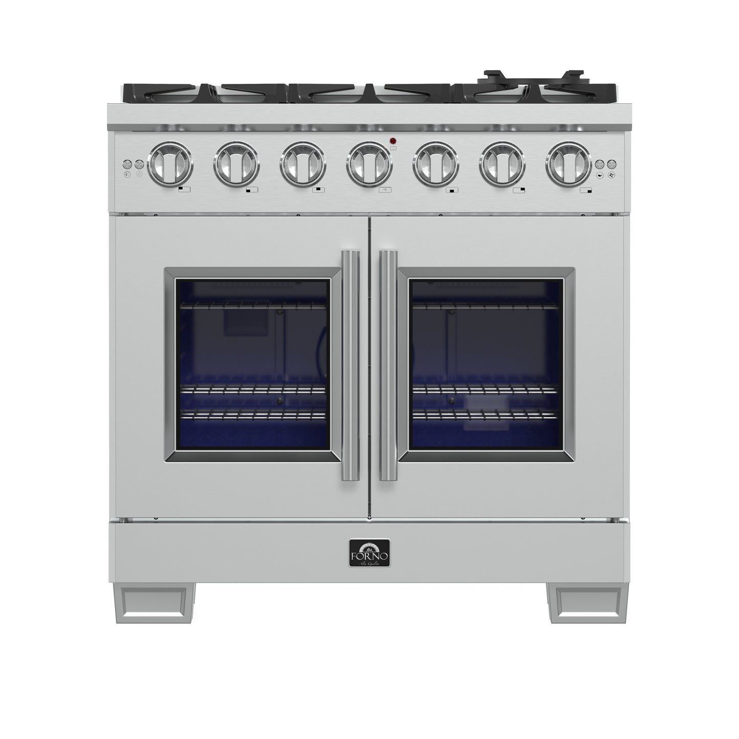 Forno Capriasca 36-Inch Freestanding French Door Gas Range, 6 Burners, Convection Oven, Energy Efficient