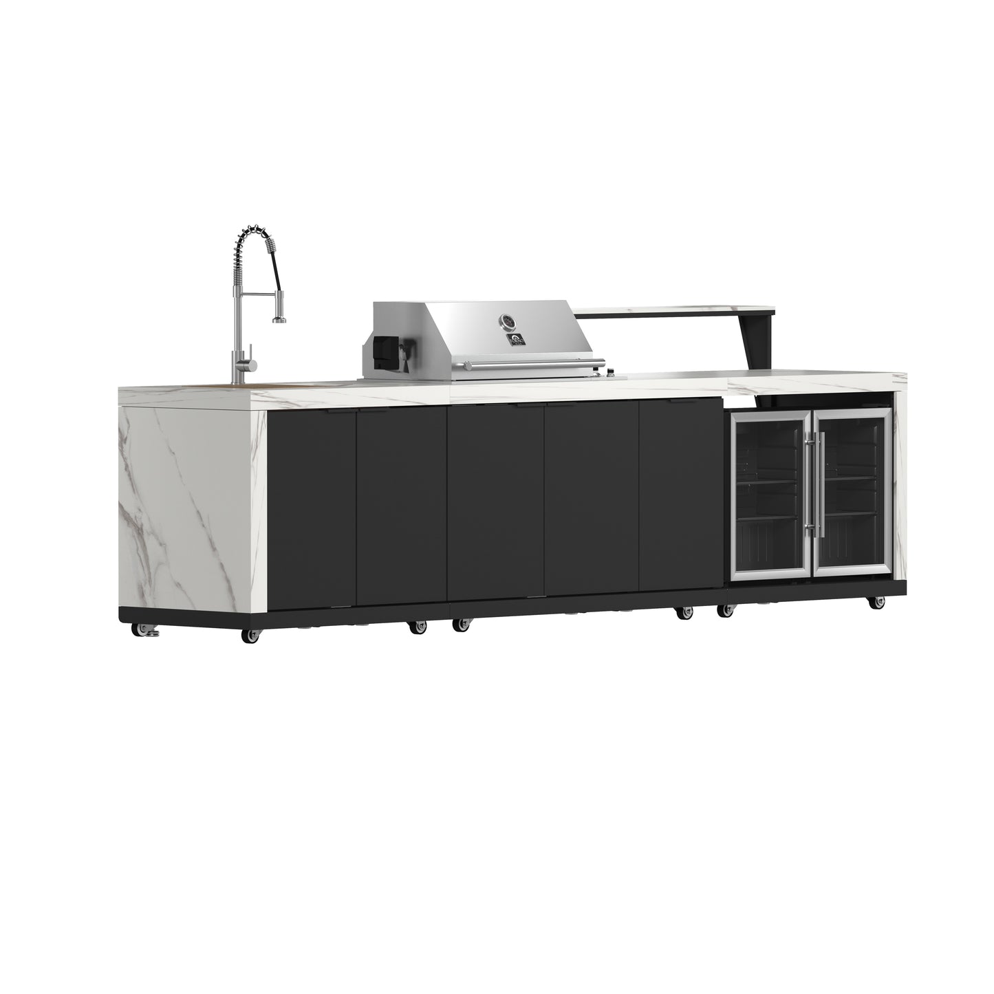 Forno Rimini Outdoor Kitchen: 30" BBQ 62,600 BTU, 4.8 cu.ft. Refrigerators, White Countertops