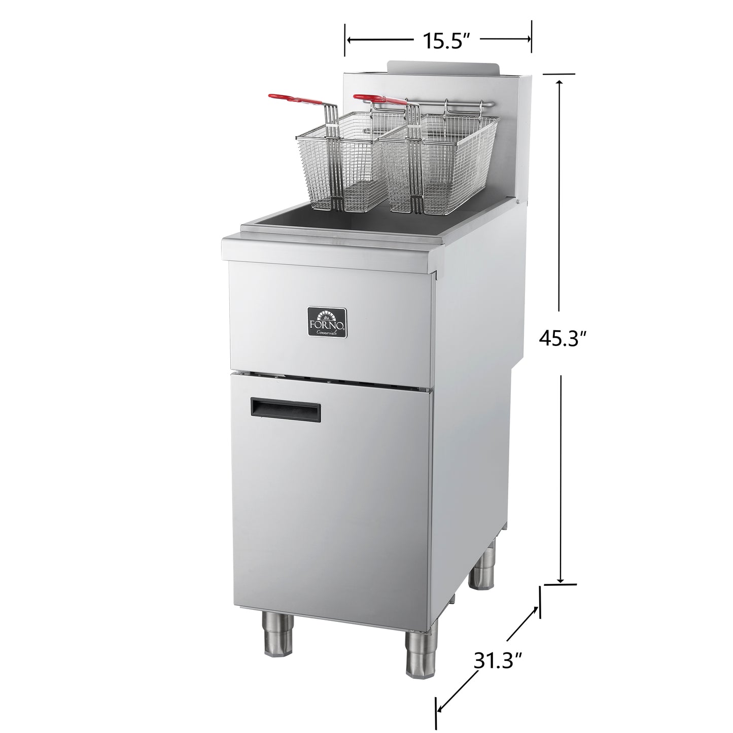 FORNO Commerciale Propane Gas Deep Fryer, 4 Burners 120,000 BTU, 50 lbs Oil Capacity, Millivolt Control