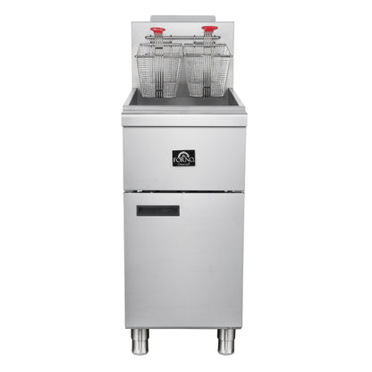 FORNO Commerciale Propane Gas Deep Fryer, 4 Burners 120,000 BTU, 50 lbs Oil Capacity, Millivolt Control