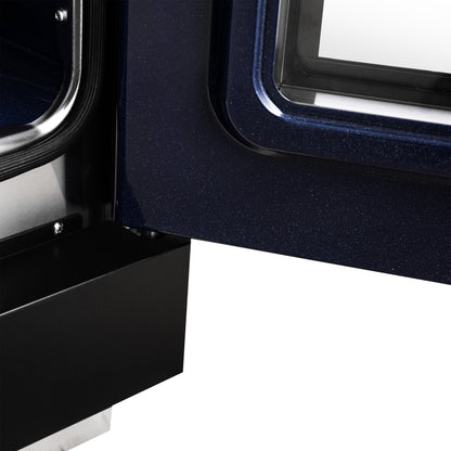 Forno Capriasca 30 Inch Freestanding French Door Dual Fuel Range in Black with Antique Brass Accessories, 5 Burners, True Convection Oven