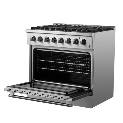 Forno Marco 36-Inch Dual Fuel Range, Stainless Steel, 6 Burners, 67,000 BTU, True Convection Oven, Energy Efficient