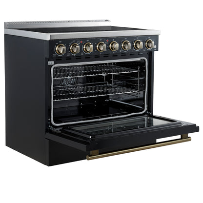 Forno Paolo 36 Inch Black Freestanding Electric Range, Stainless Steel, 5.44 cu.ft, True Convection Oven, Energy Efficient
