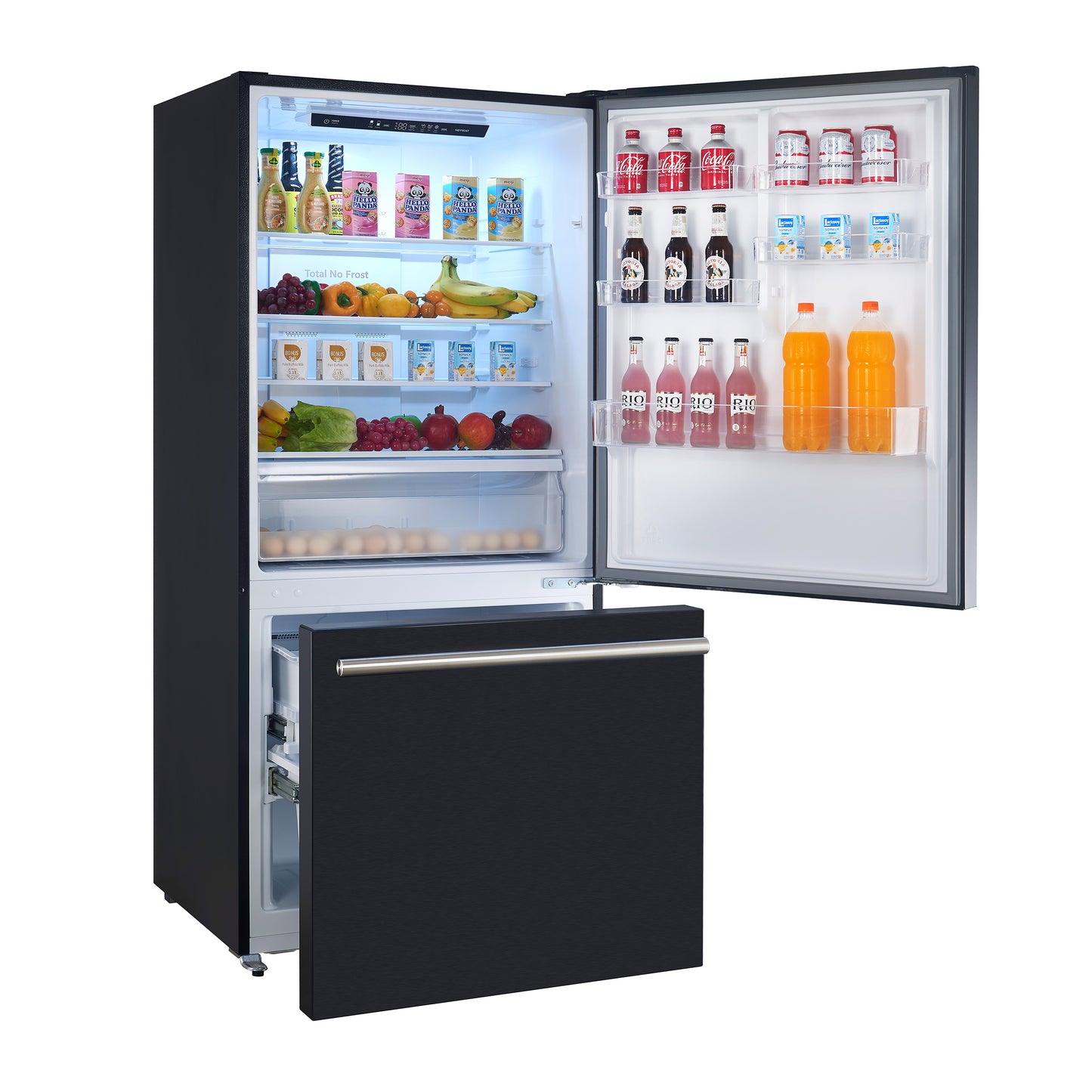 FORNO Premium 3-Piece Kitchen Bundle - Leonardo Espresso 30" Black Range, 31" Black Bottom Freezer Refrigerator, 24" Black Built-In Dishwasher - FBDL-007-02CA