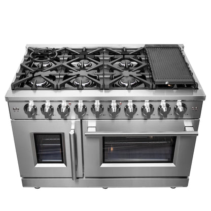 Forno Massimo 48-Inch Freestanding French Door Gas Range, 8 Burners, Convection Oven, Energy Efficient