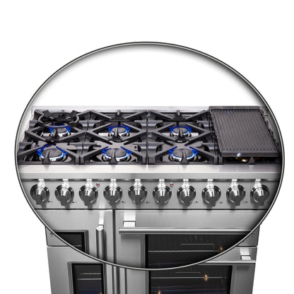 Forno Massimo 48-Inch Freestanding French Door Gas Range, 8 Burners, Convection Oven, Energy Efficient