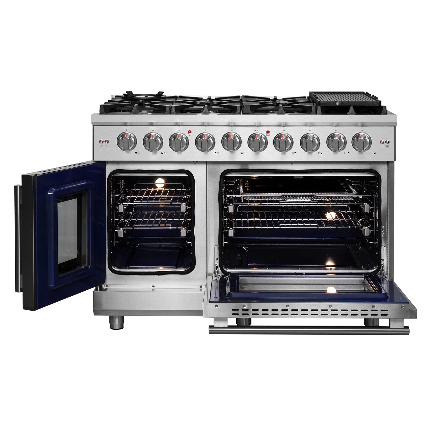 Forno Massimo 48-Inch Freestanding French Door Gas Range, 8 Burners, Convection Oven, Energy Efficient