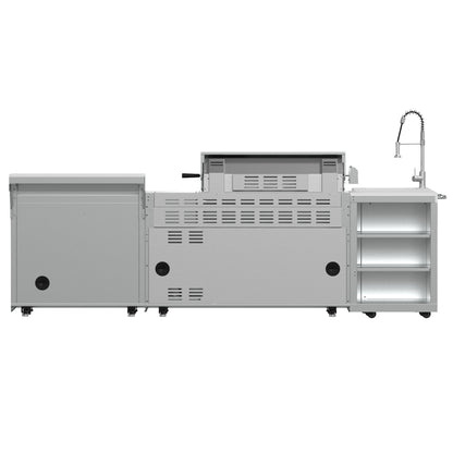 FORNO Bulnes 40-Inch BBQ, 95,000 BTU, 5 Burners, Sear & Rotisserie Infrared with Side Burner, Stainless Steel Outdoor Kitchen with 1.8 cu.ft. Beverage Center & White Sintered Stone Countertops