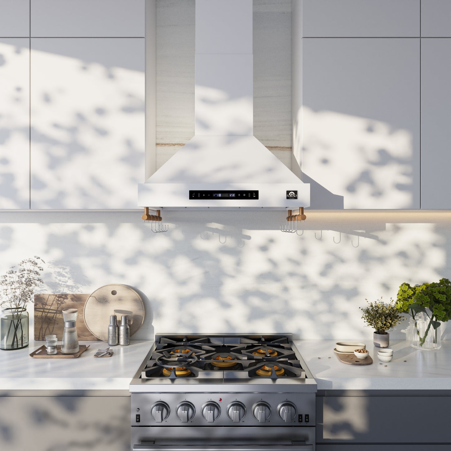 Forno Venezia 30 Inch Wall-Mounted Range Hood in White with Touch Controls and Baffle Filters