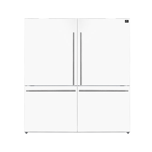 Forno Milano 2-Piece 62-Inch Freestanding Dual Bottom Freezer Refrigerator, White – 34.4 cu.ft, Touch Control, Ice Maker