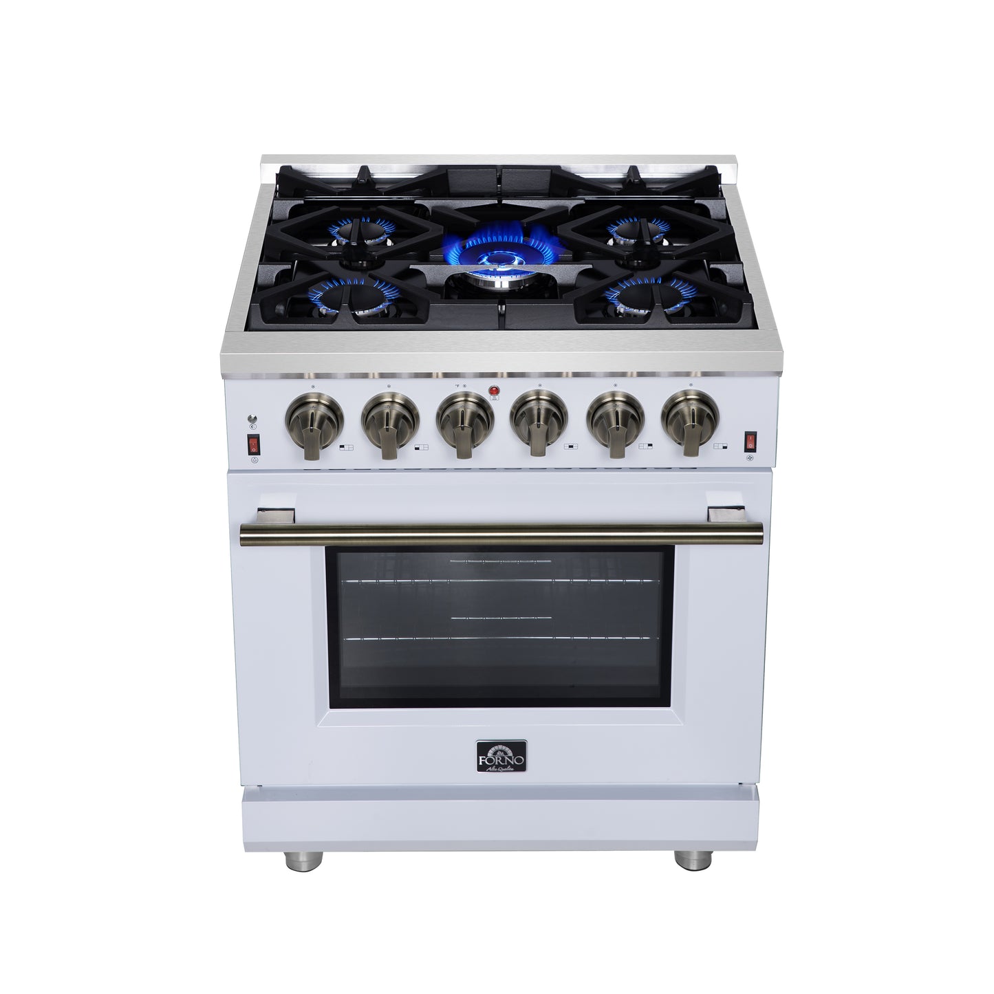 Forno Massimo 30-Inch White Freestanding Gas Range, 4 Burners, True Convection Oven