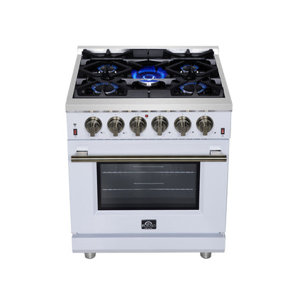 Forno Massimo 30-Inch White Freestanding Gas Range, 4 Burners, True Convection Oven