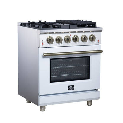 Forno Massimo 30-Inch White Freestanding Gas Range, 4 Burners, True Convection Oven