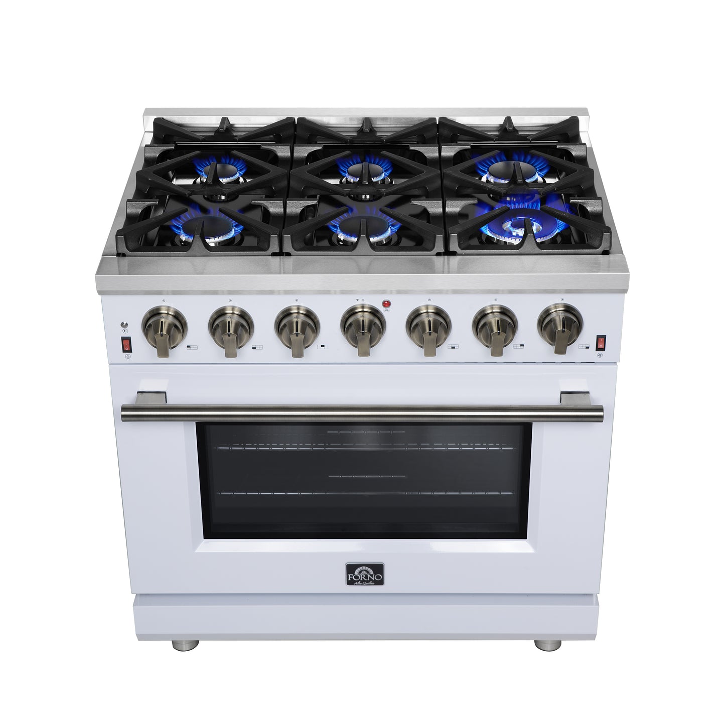 Forno Massimo 36-Inch White Freestanding Gas Range, 6 Sealed Burners, Convection Oven, Energy Efficient