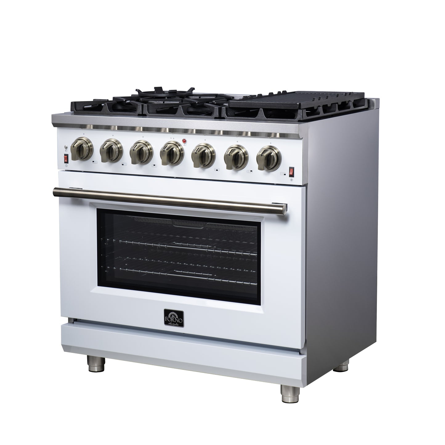 Forno Massimo 36-Inch White Freestanding Gas Range, 6 Sealed Burners, Convection Oven, Energy Efficient