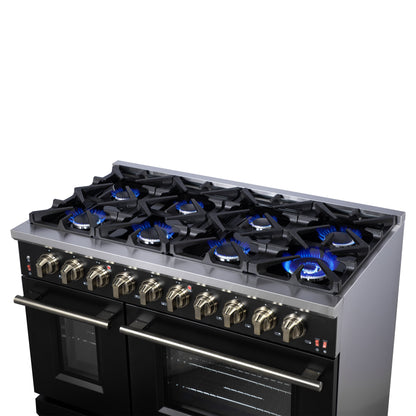 Forno Massimo 48-Inch Black Freestanding Gas Range, 8 Burners, True Convection Oven