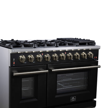 Forno Massimo 48-Inch Black Freestanding Gas Range, 8 Burners, True Convection Oven