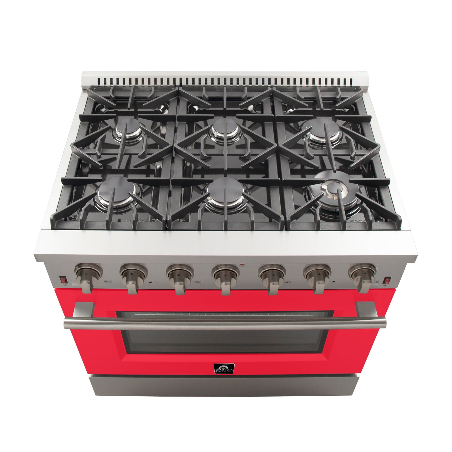 Forno Galiano 36-Inch Freestanding Gas Range, Stainless Steel, 6 Burners, Energy Efficient, Red Door