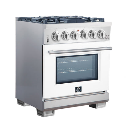 Forno Capriasca 30-Inch Freestanding Gas Range, 4 Burners, True Convection Oven, White Door