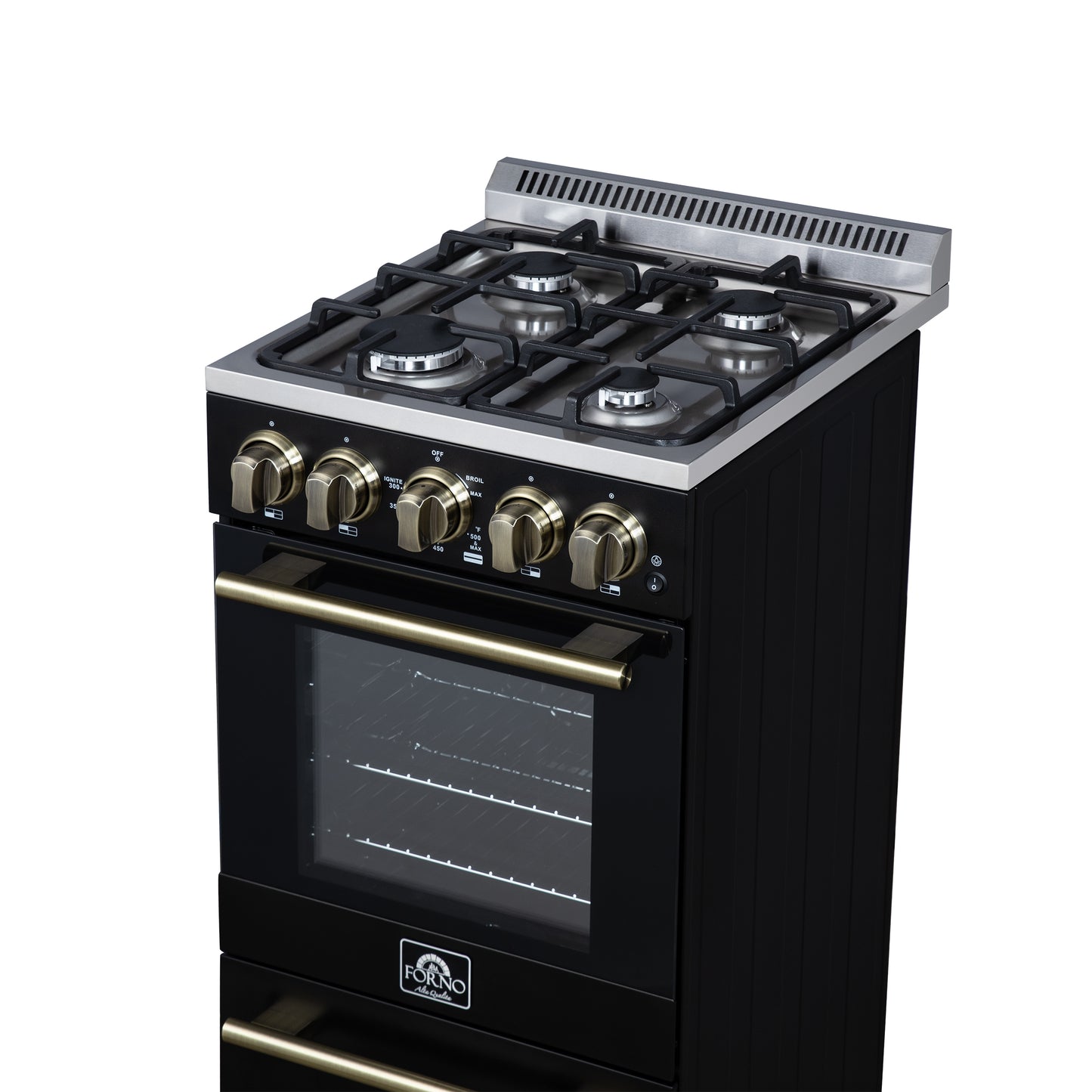 Forno Lamazze 20 Inch Freestanding Gas Range in Black, Compact Design