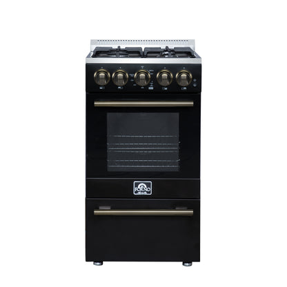 Forno Lamazze 20 Inch Freestanding Gas Range in Black, Compact Design