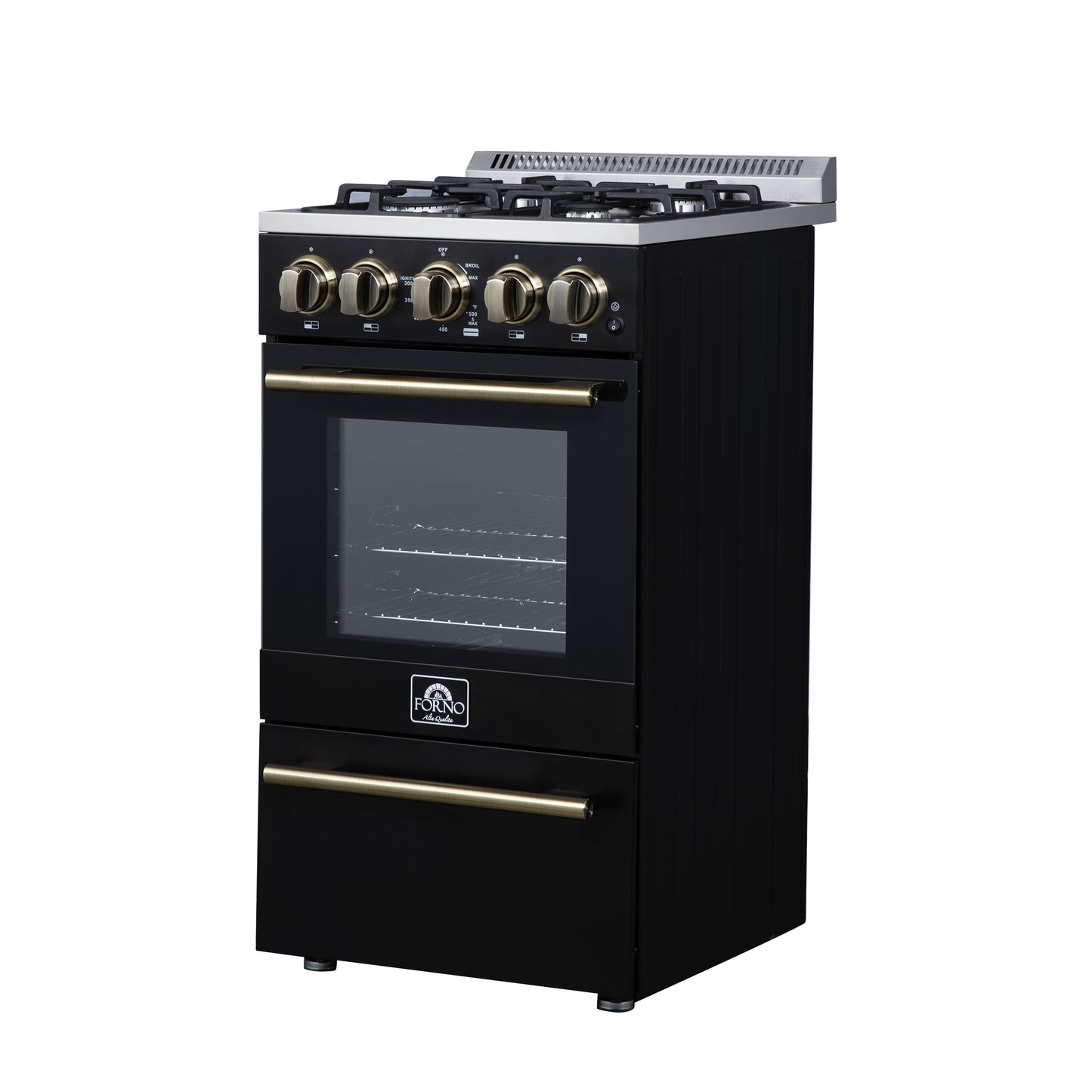 Forno Lamazze 20 Inch Freestanding Gas Range in Black, Compact Design