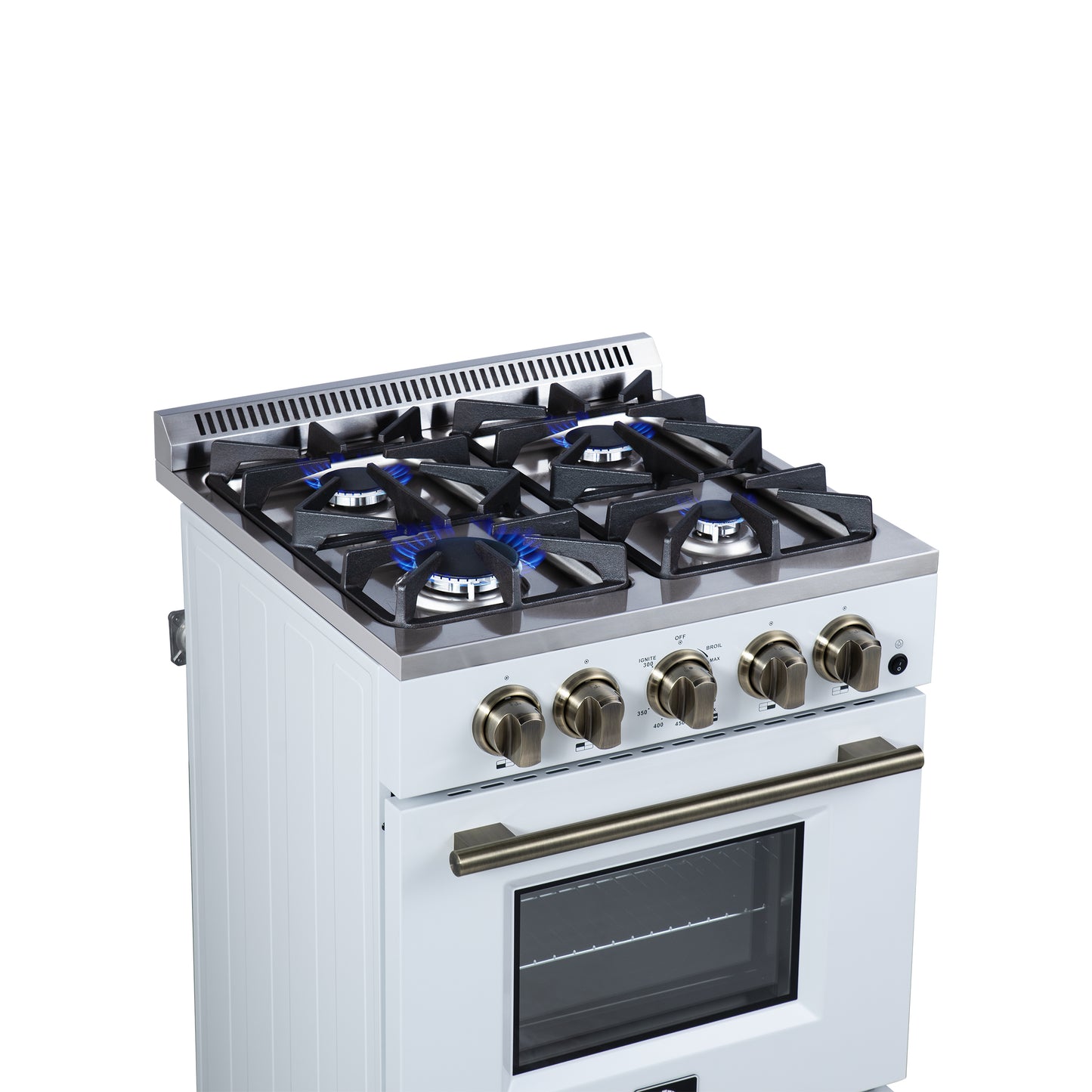 Forno Breno 24 Inch Freestanding Gas Range in White with Antique Brass, Plug Included, Energy Efficient