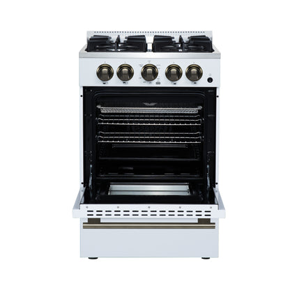 Forno Breno 24 Inch Freestanding Gas Range in White with Antique Brass, Plug Included, Energy Efficient