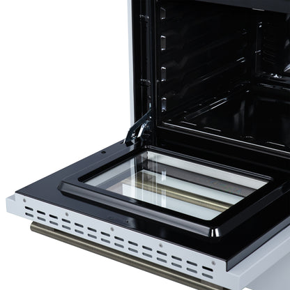 Forno Breno 24 Inch Freestanding Gas Range in White with Antique Brass, Plug Included, Energy Efficient