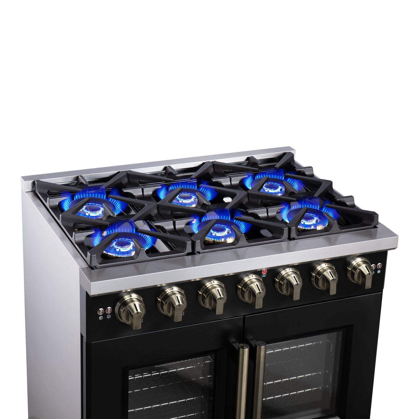 Forno Capriasca 36-Inch Black Freestanding French Door Gas Range, 6 Burners, Convection Oven, Energy Efficient