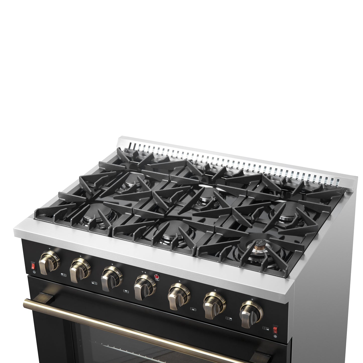 Forno Galiano 36-inch Freestanding Gas Range in Black with Antique Brass Design, 6 Burners, 83,000 BTU, 5.36 cu.ft. Convection Oven