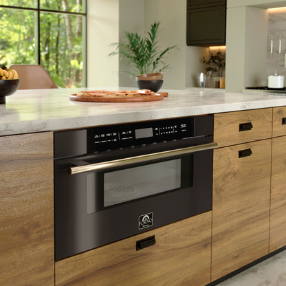 Forno Capoliveri Espresso 30-Inch Microwave Drawer, Black, 1.2 cu.ft, 1500 Watts, Built-In, Touch Control LCD Display, Auto-Touch Open/Close, 11 Power Levels, Sensor Cooking