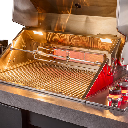 Forno Rimini Outdoor Kitchen 30" BBQ 62,600 BTU, 3 Burners with Sear & Rotisserie, 2.4 cu.ft. Beverage Center, Stainless Steel Sink, Black Cabinets & Gray Sintered Stone Countertop