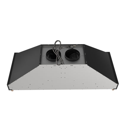 Forno Venezia 48 Inch Wall-Mounted Range Hood in Black with Antique Brass Accessories, Touch Controls and Baffle Filters