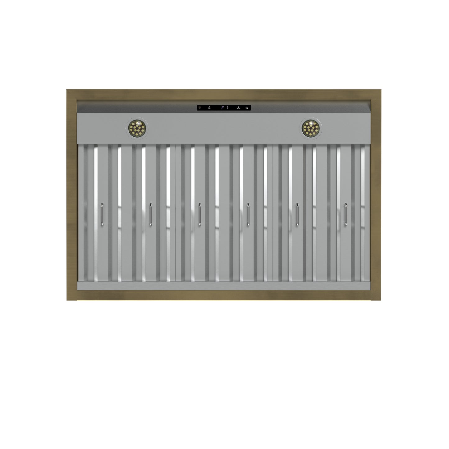 Forno Vittorio 36-Inch Wall Mount Range Hood, Black with Antique Brass Trim, 600 CFM Airflow, Dishwasher-Safe Baffle Filters, Remote Control, 3-Speed Fan, Bright LED Lighting.