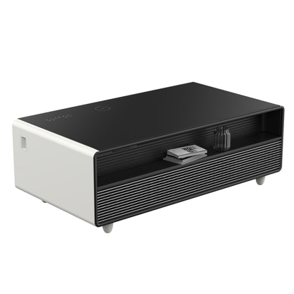 Forno Evoluto Tavolo 51-Inch White Smart Coffee Table – Dual Refrigerator Drawers, Bluetooth 5.0 Audio, Wireless Charging & RGB Ambient Light