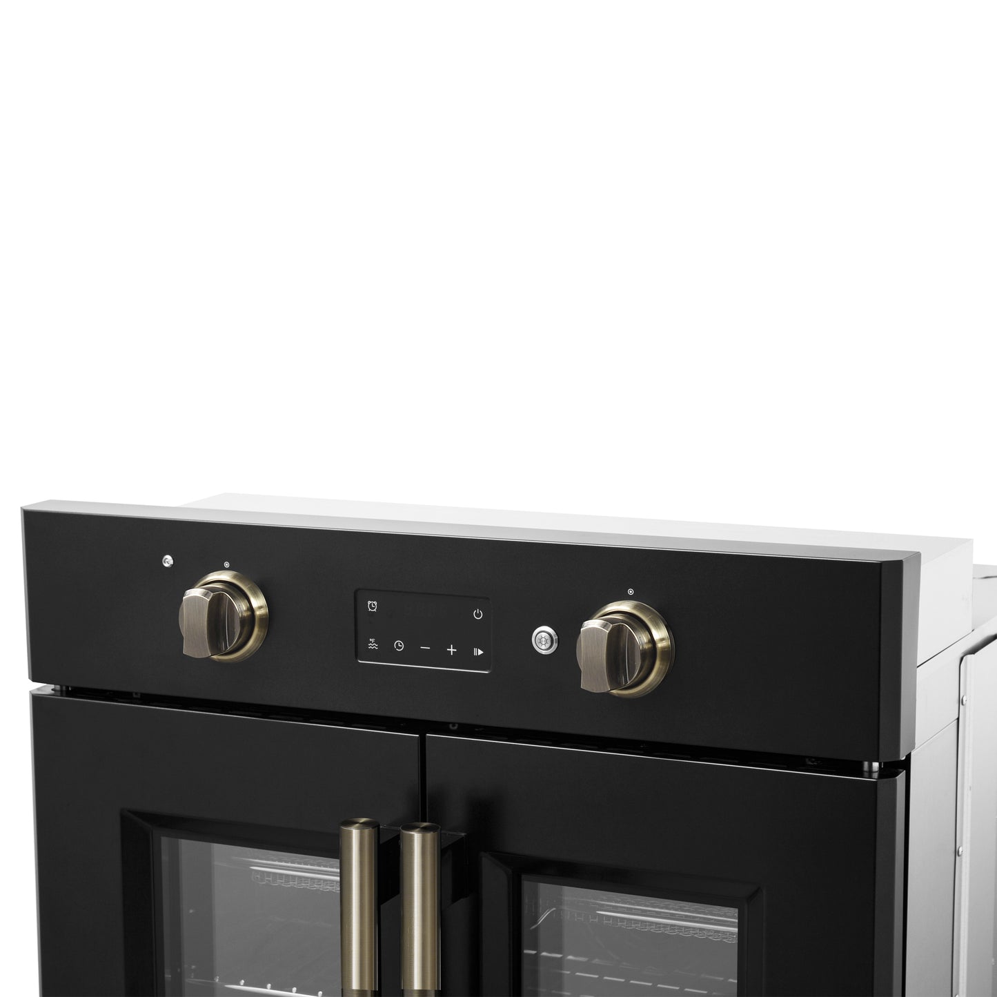 Forno Asti 30-Inch French Door Electric Wall Oven in Black & Antique Brass, 3.68 cu. ft. True Convection, 3,600W, Air Fry, Sous Vide, Self-Clean
