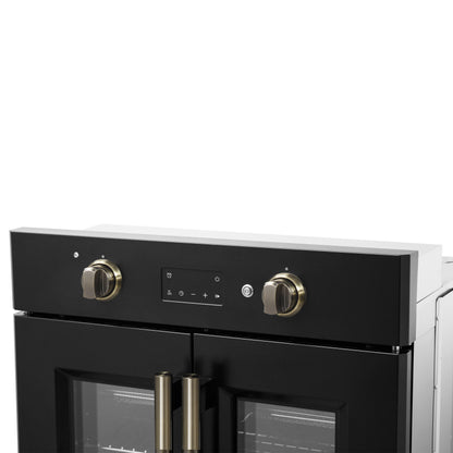 Forno Asti 30-Inch French Door Electric Wall Oven in Black & Antique Brass, 3.68 cu. ft. True Convection, 3,600W, Air Fry, Sous Vide, Self-Clean