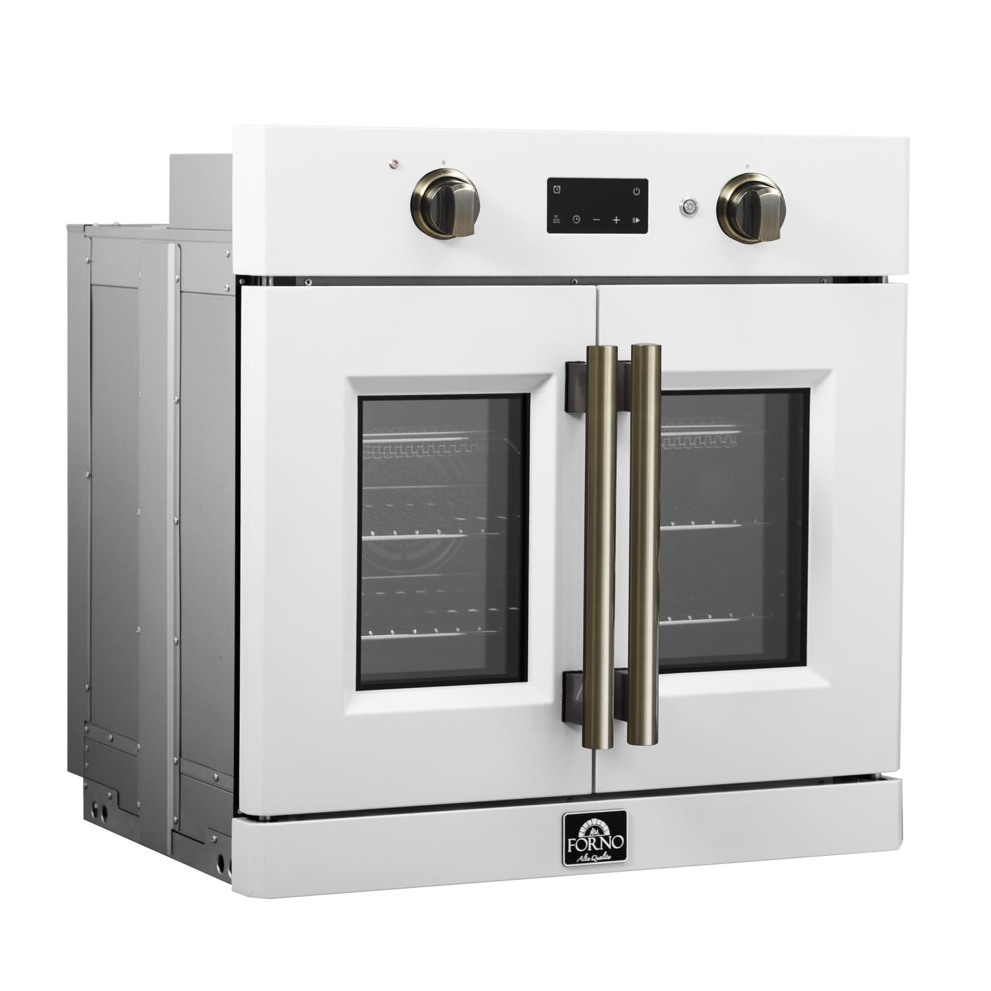 Forno Asti 30-Inch French Door Electric Wall Oven in White & Antique Brass, 3.68 cu. ft. True Convection, 3,600W, Air Fry, Sous Vide, Self-Clean
