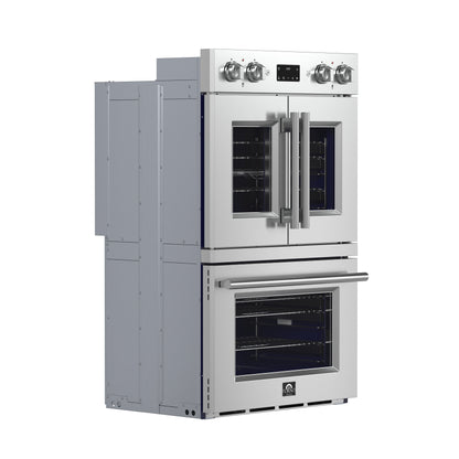Forno Gallico 30-Inch Electric French Door Double Oven, Stainless Steel, Convection Cooking, Touch Control Panel, Self-Cleaning Function